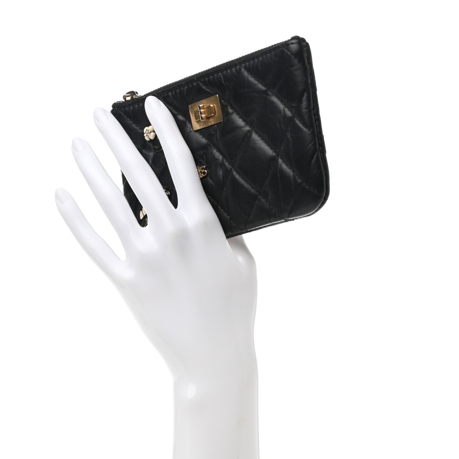 Chanel Aged Calfskin Charm Quilted Small Reissue Cosmetic Case Black 2 of 8