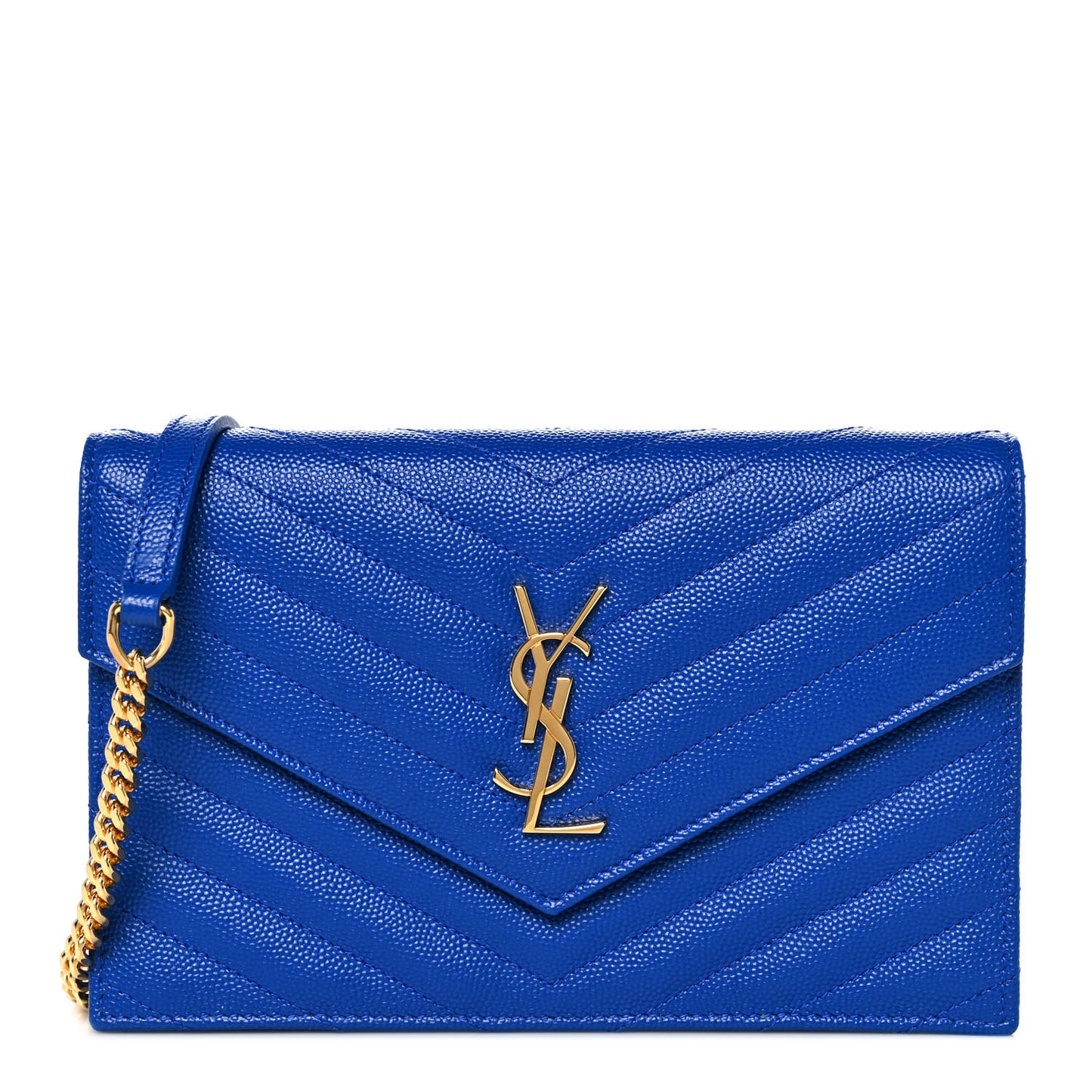 Grain De Poudre Matelasse Chevron Monogram Envelope Chain Wallet Blue Majorelle