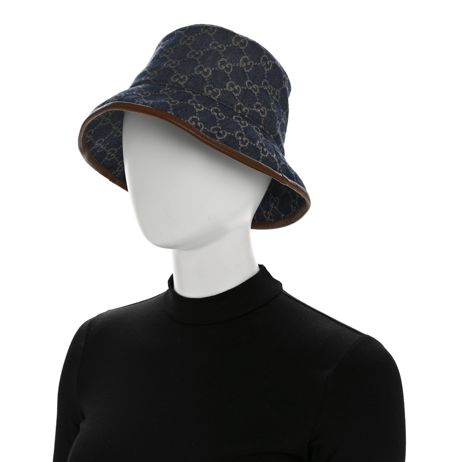 Gucci Washed Jacquard Denim Nappa GG Monogram Oscar Bucket Hat M Denim Cuir 2 of 9