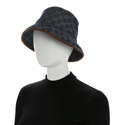 Gucci Washed Jacquard Denim Nappa GG Monogram Oscar Bucket Hat M Denim Cuir 2 of 9