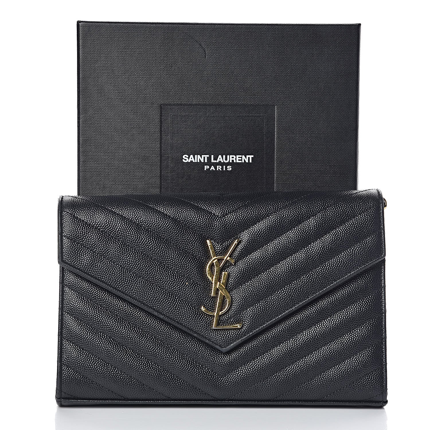 Saint Laurent Grain De Poudre Matelasse Chevron Monogram Chain Wallet Black 14 of 14
