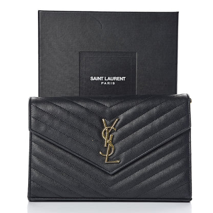 Saint Laurent Grain De Poudre Matelasse Chevron Monogram Chain Wallet Black 14 of 14