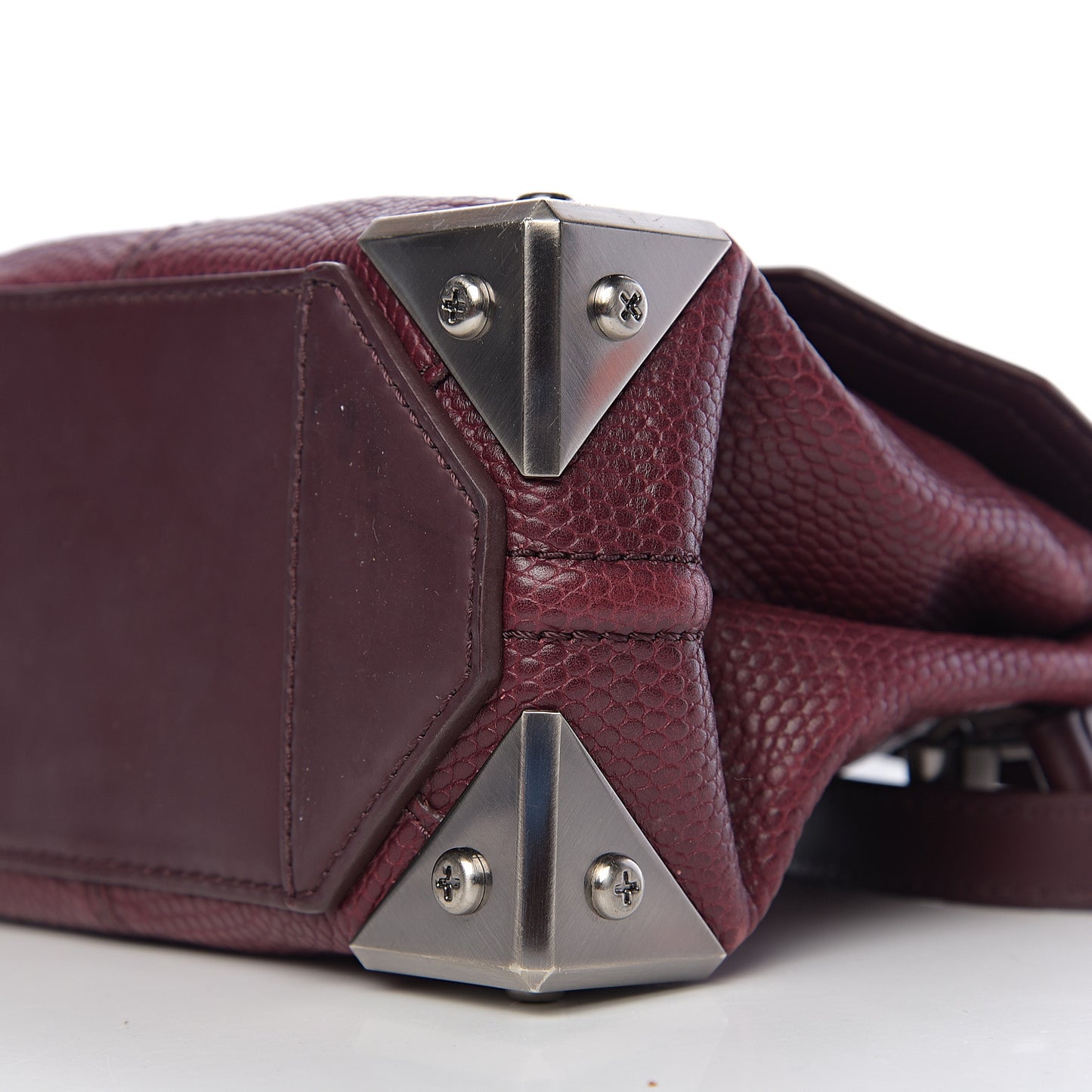 Lizard Calfskin Embossed Small Marion Tote Oxblood Silver Hardware