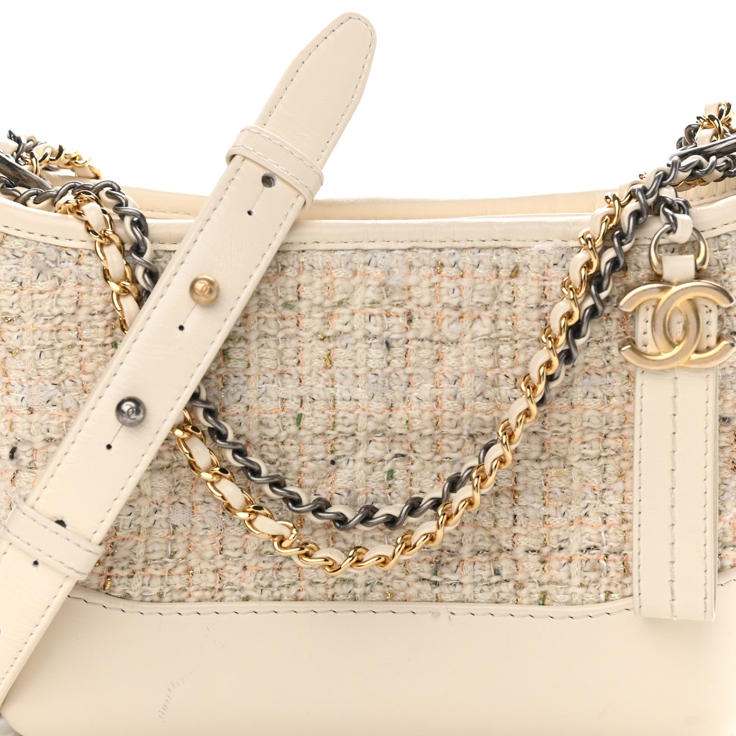 Chanel Tweed Calfskin Quilted Small Gabrielle Hobo Beige Ivory 8 of 11