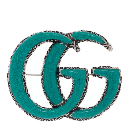 Gucci Sterling Silver Enamel GG Brooch Turquoise 1 of 3