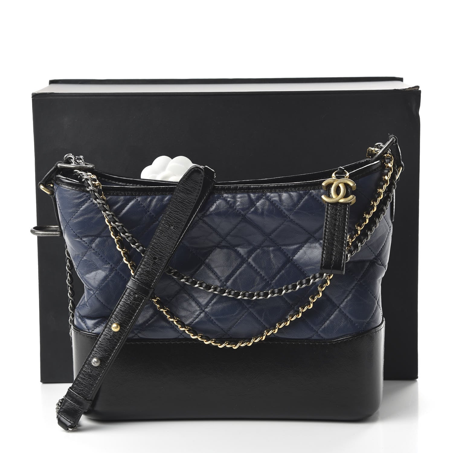 Chanel Aged Calfskin Quilted Medium Gabrielle Hobo Navy Black 11 of 11