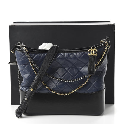 Chanel Aged Calfskin Quilted Medium Gabrielle Hobo Navy Black 11 of 11