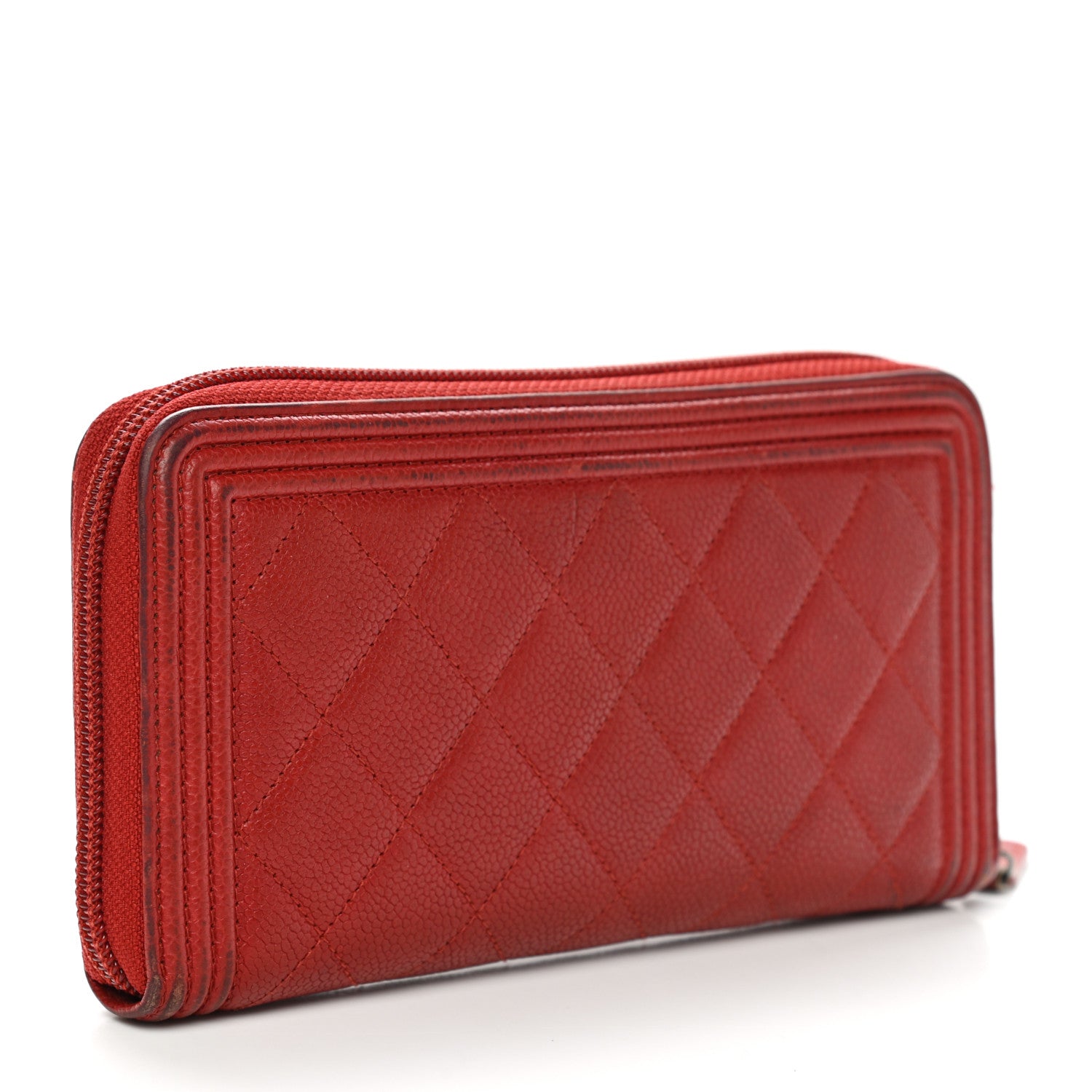 Chanel Caviar Quilted Large Boy Zip Around Wallet Red 3 of 13