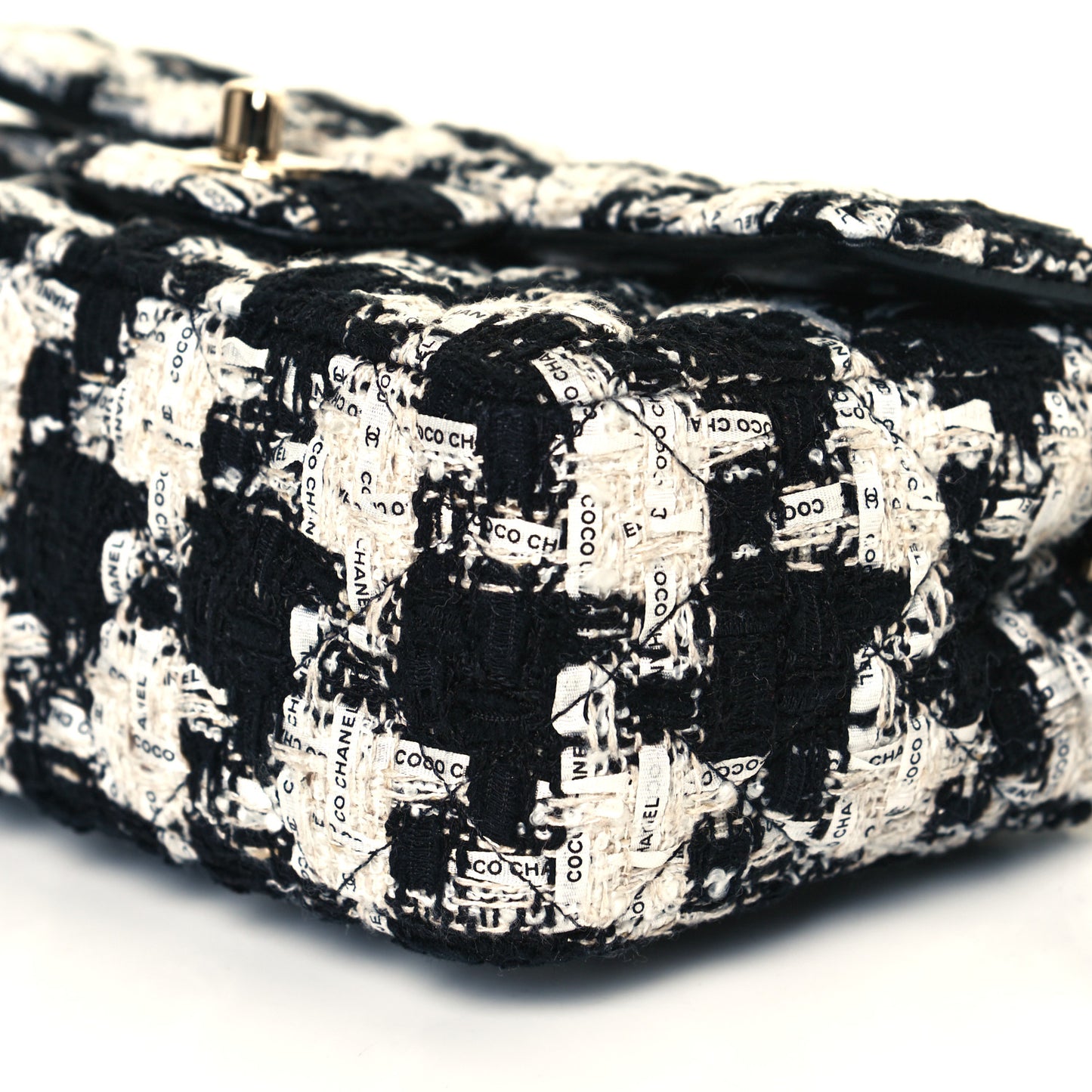 Tweed Quilted Mini Rectangular Flap Black Ecru White