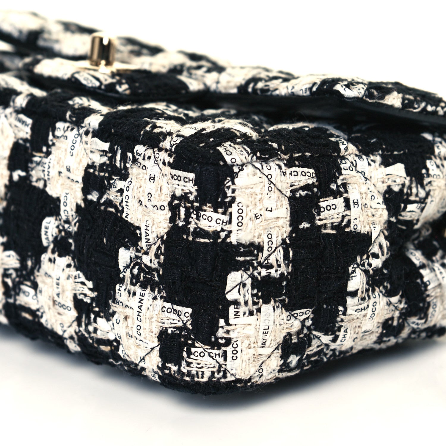 Chanel Tweed Quilted Mini Rectangular Flap Black Ecru White 7 of 12