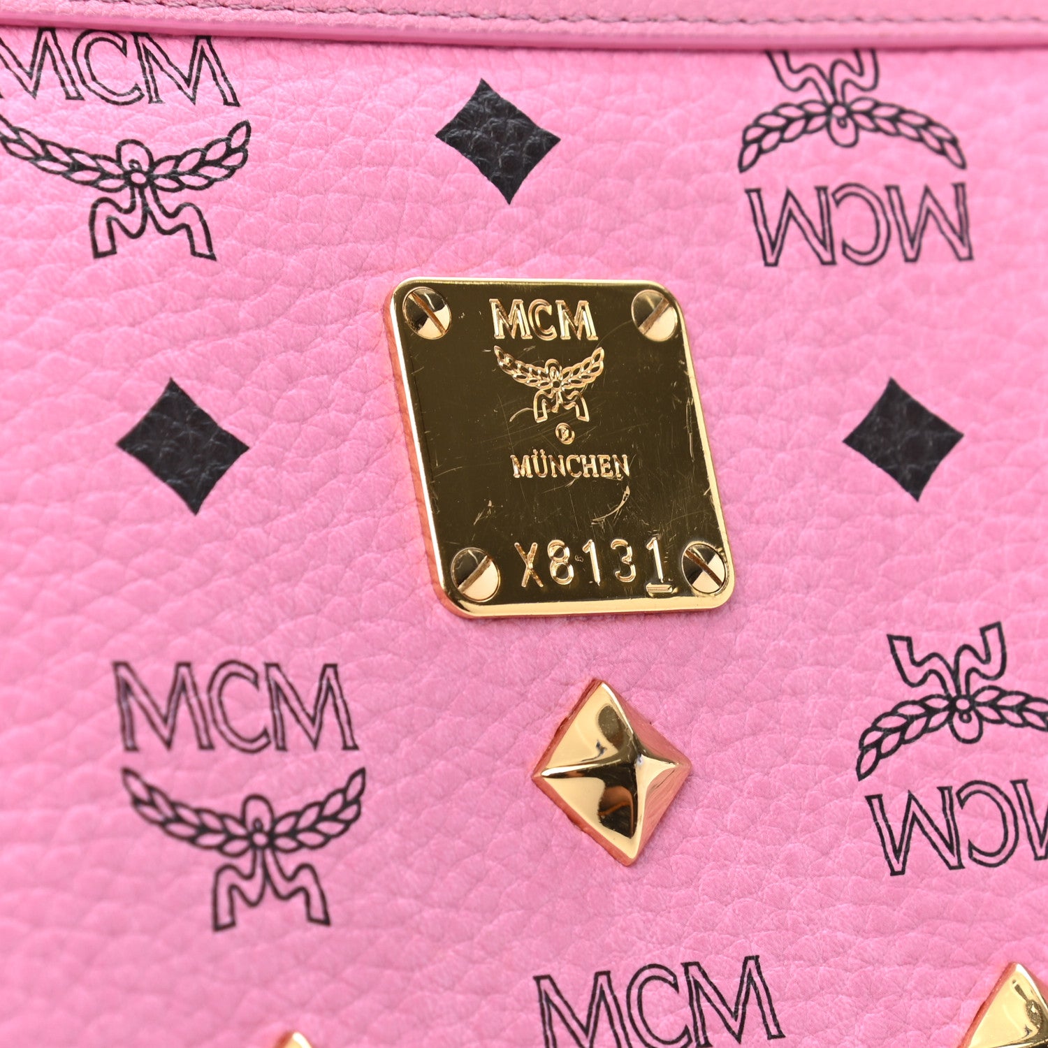 MCM Visetos Studded Wristlet Pouch Pink 7 of 7