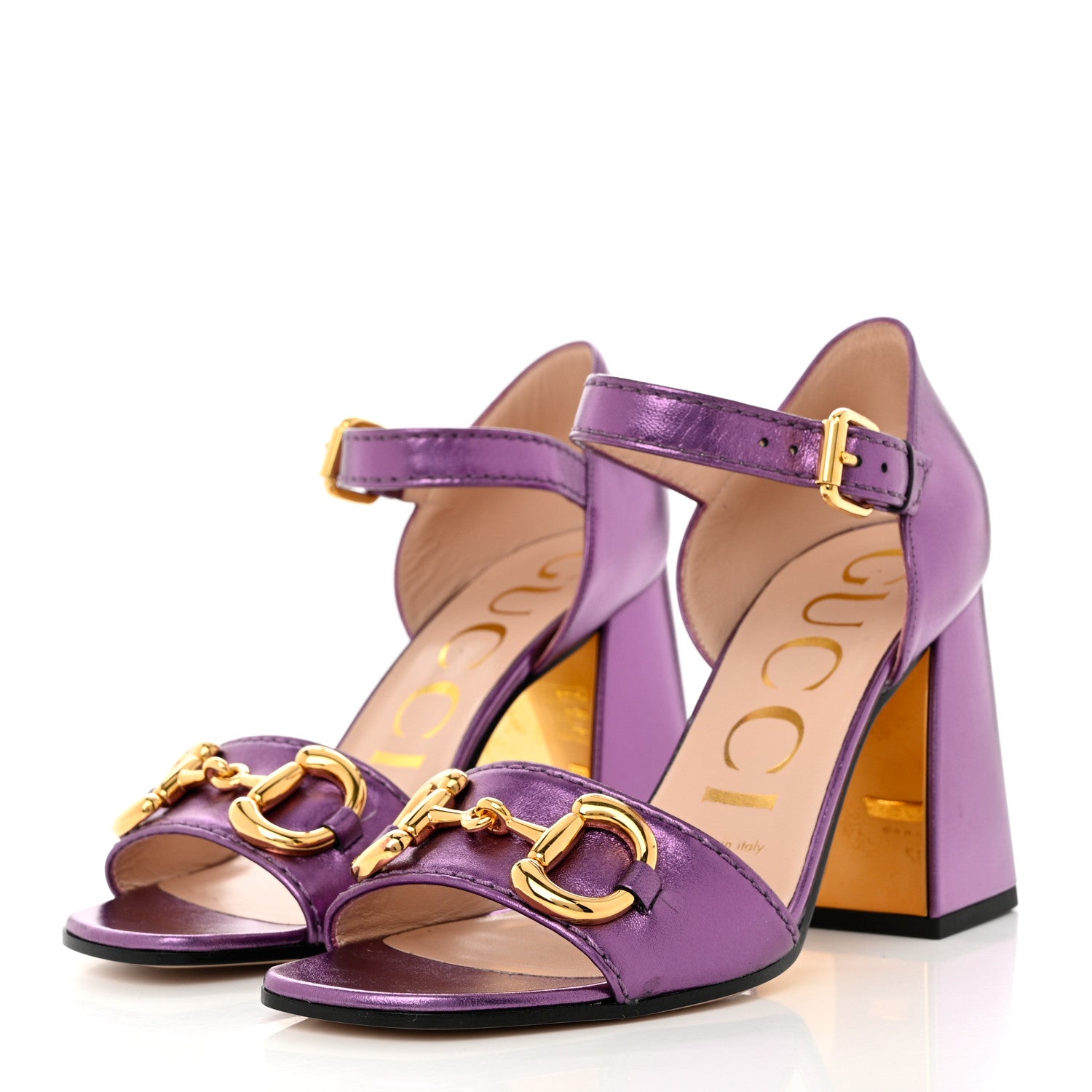 Gucci Metallic Nappa Horsebit Cross Strap 95mm Sandals 37 Violet 3 of 9