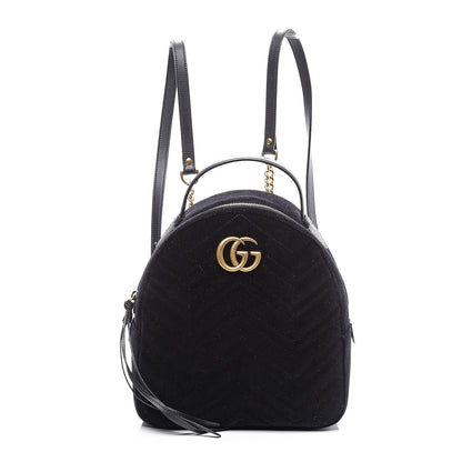 Gucci Velvet Matelasse GG Marmont Dome Backpack Black 1 of 10