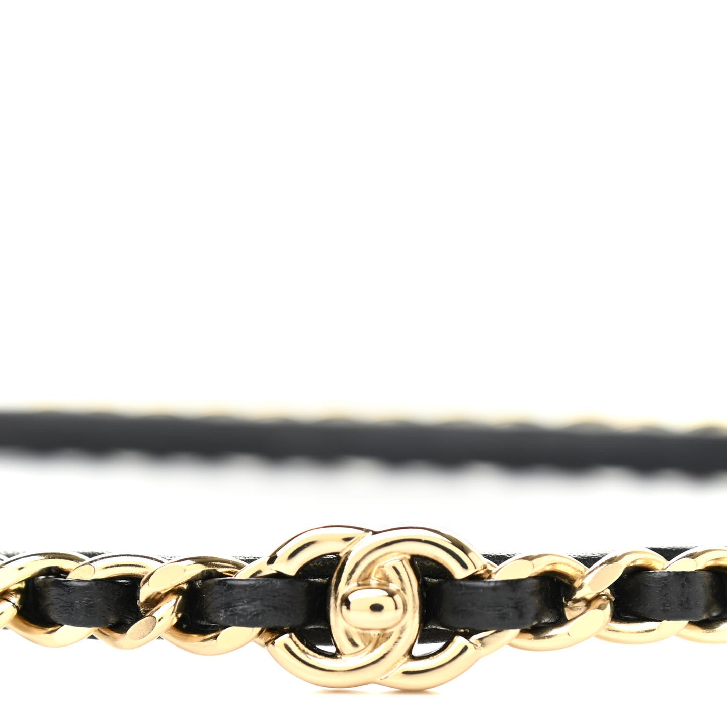 Metal Lambskin CC Turnlock Chain Headband Gold Black