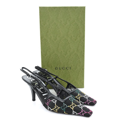 Gucci Tela Retino Nappa Charlotte Crystal GG Monogram Square G 75mm Slingback Pumps 36.5 Black 9 of 9