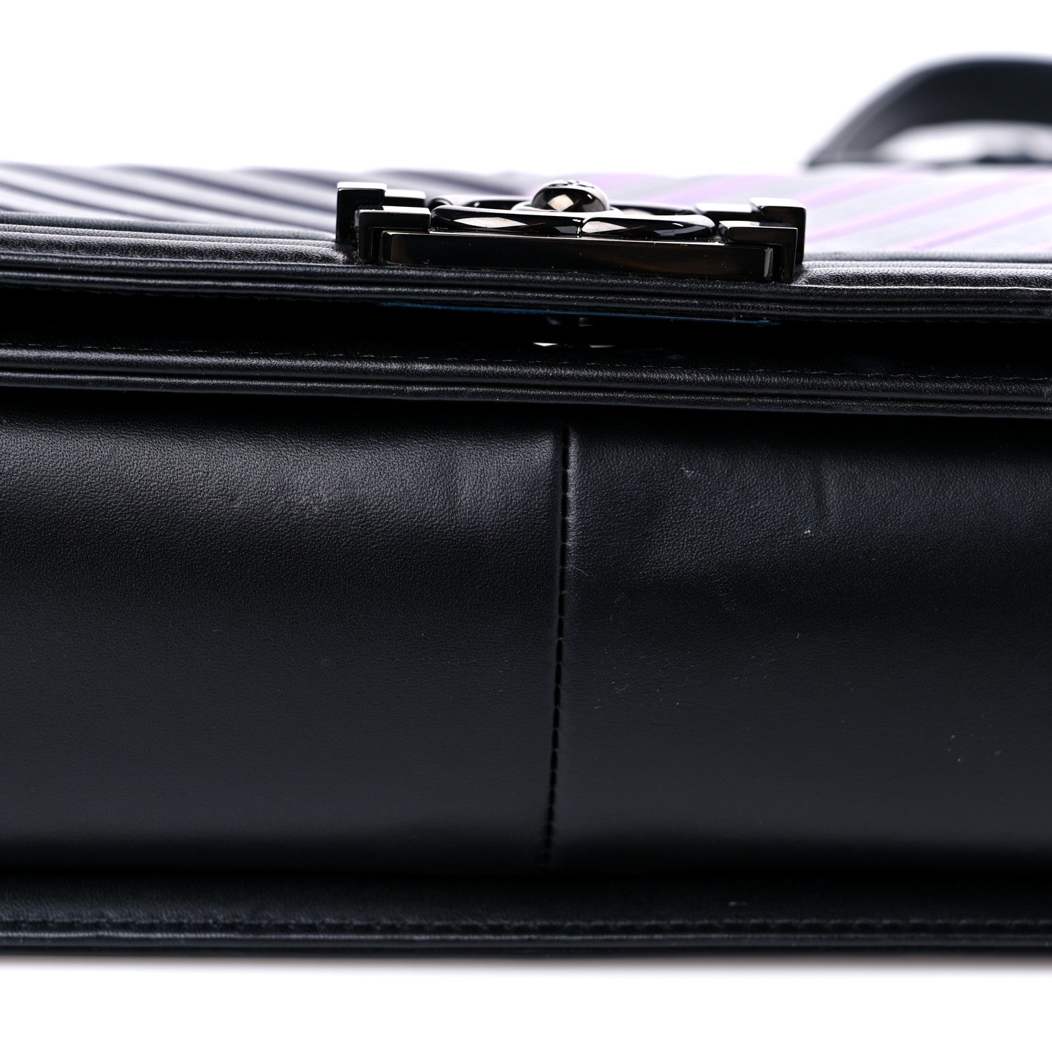 Chanel Calfskin Painted Chevron Embossed Medium Boy Flap Black 12 of 15