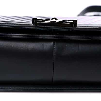 Chanel Calfskin Painted Chevron Embossed Medium Boy Flap Black 12 of 15