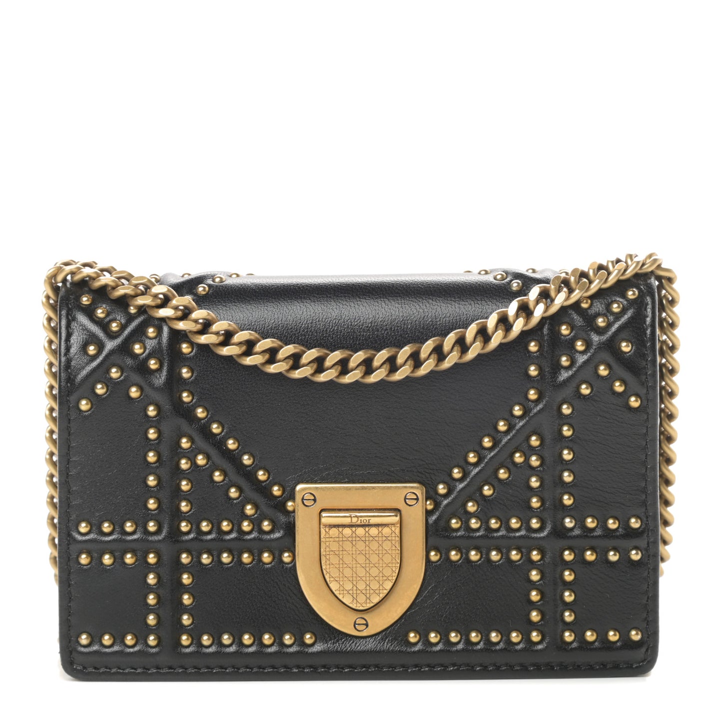 Lambskin Studded Micro Diorama Flap Bag Black