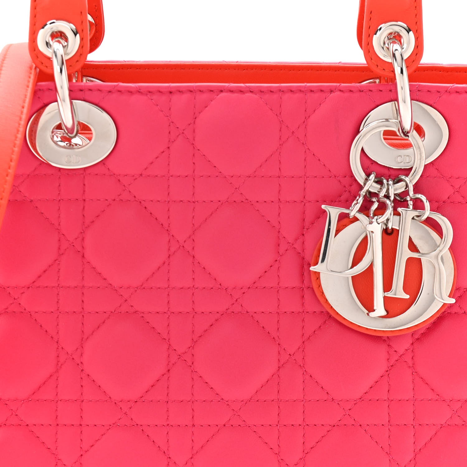 Christian Dior Lambskin Cannage Tri-Color Medium Lady Dior Orange Riviera Fuchsia Cosmopolitan Lipstick Natural 7 of 10