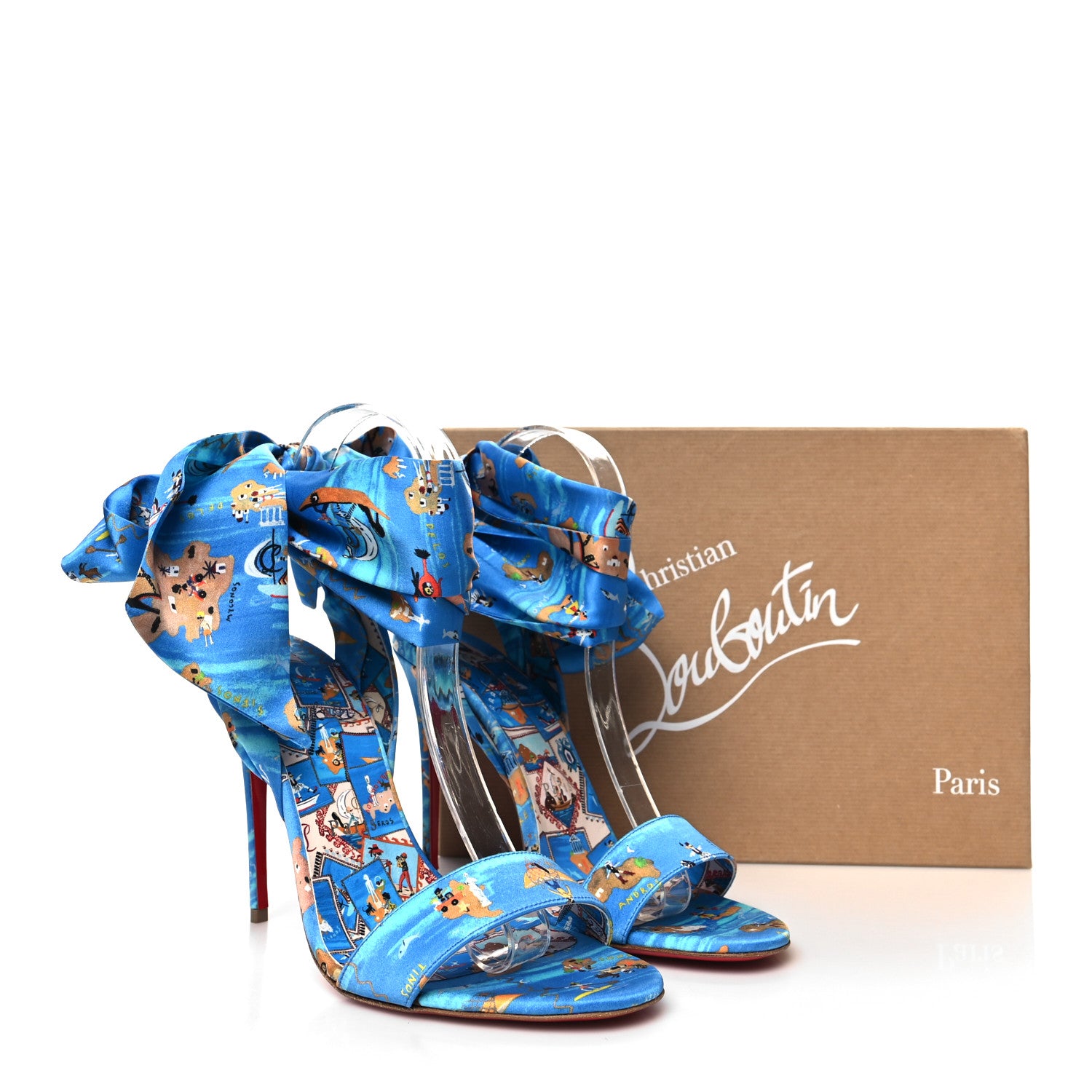 Christian Louboutin Crepe Satin Greekaba Du Desert 100 Sandal 39 Blue Multicolor 8 of 8