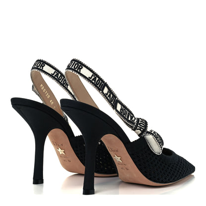 Christian Dior Mesh Fabric Ribbon J'Adior Slingback 100mm Pumps 40 Black 4 of 11