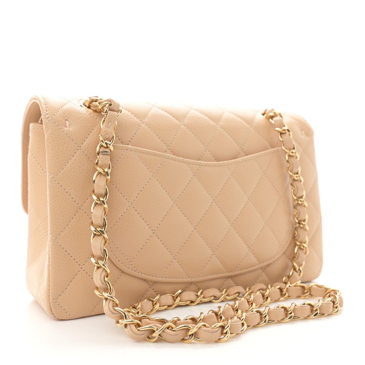Caviar Quilted Small Double Flap Beige