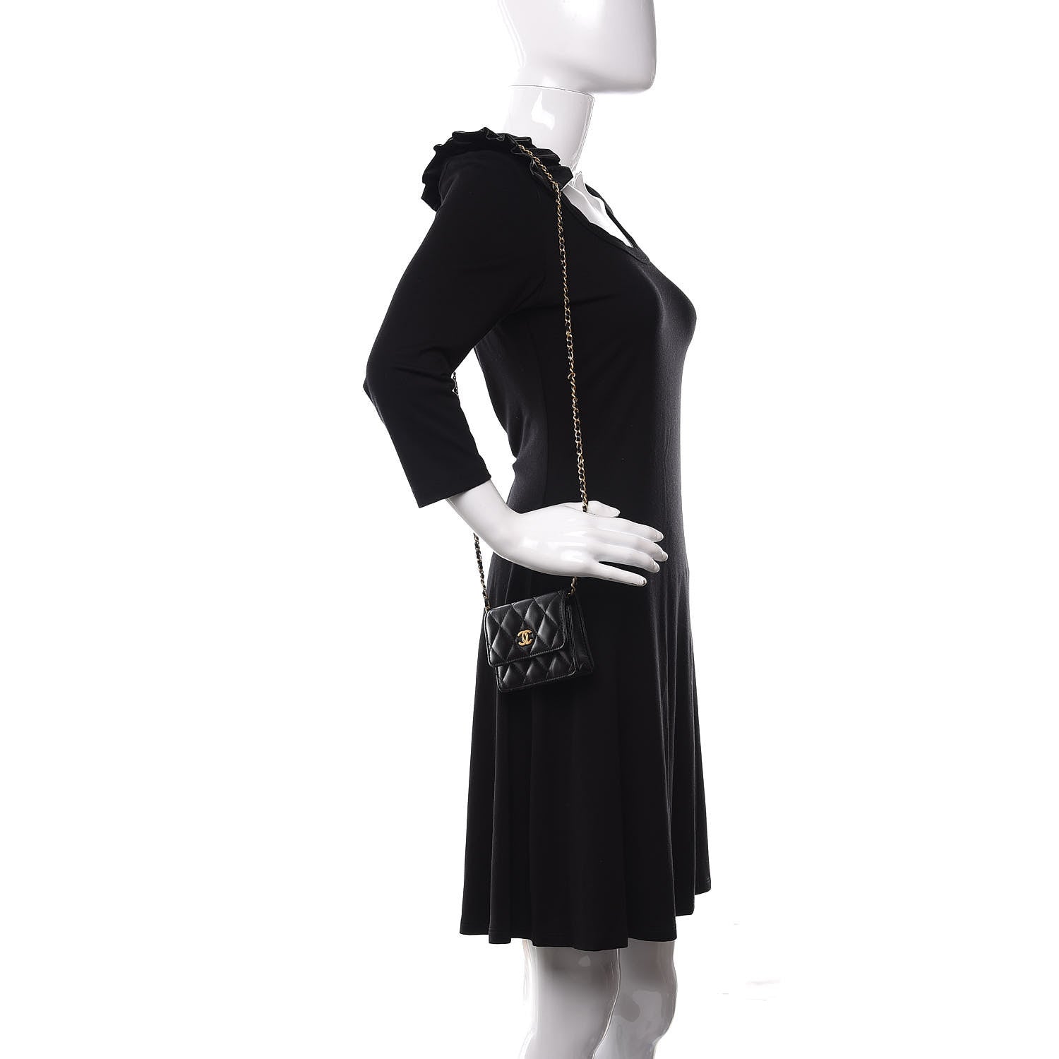 Chanel Lambskin Quilted Romance Clutch With Chain Black 2 of 12