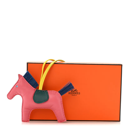 Hermes Milo Lambskin Horse Hair Grigri Rodeo Horse Bag Charm MM Rose Azalee Malachite Lime 5 of 5