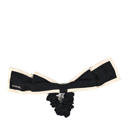Chanel Silk Hair Tie Black Ivory 1 of 3