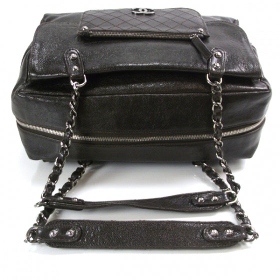 Glazed Caviar Pocket In The City Tote Dark Brown