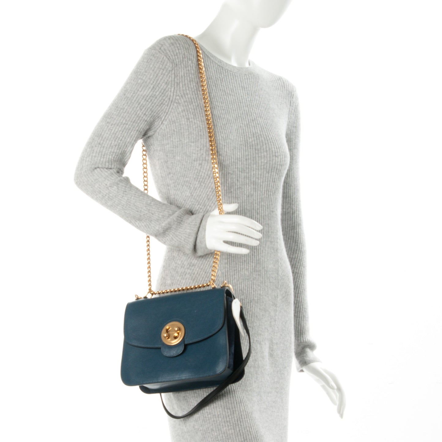 Goatskin Medium Mily Shoulder Bag Denim Blue