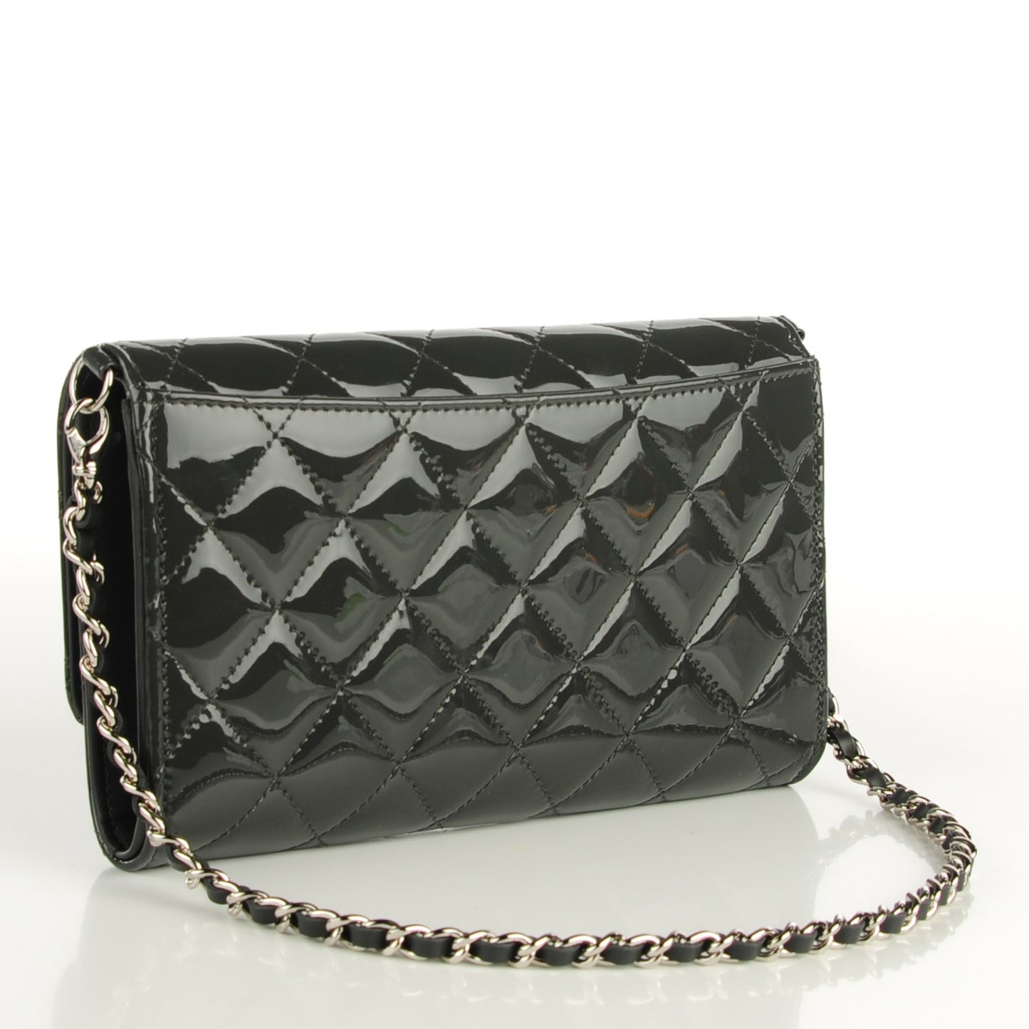 Patent Quilted Wallet On Removable Chain Dark Grey