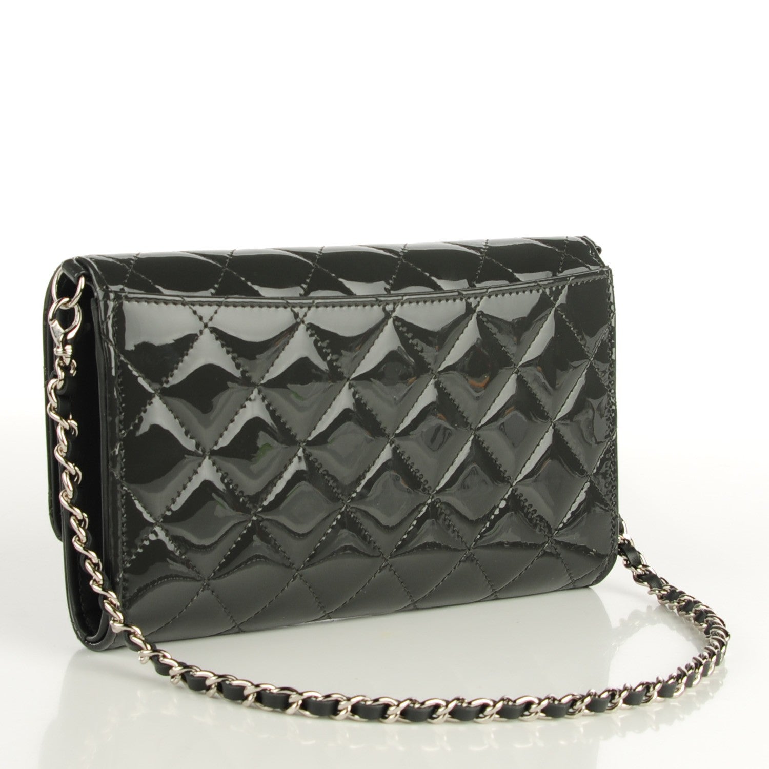 Chanel Patent Quilted Wallet On Removable Chain Dark Grey 3 of 8