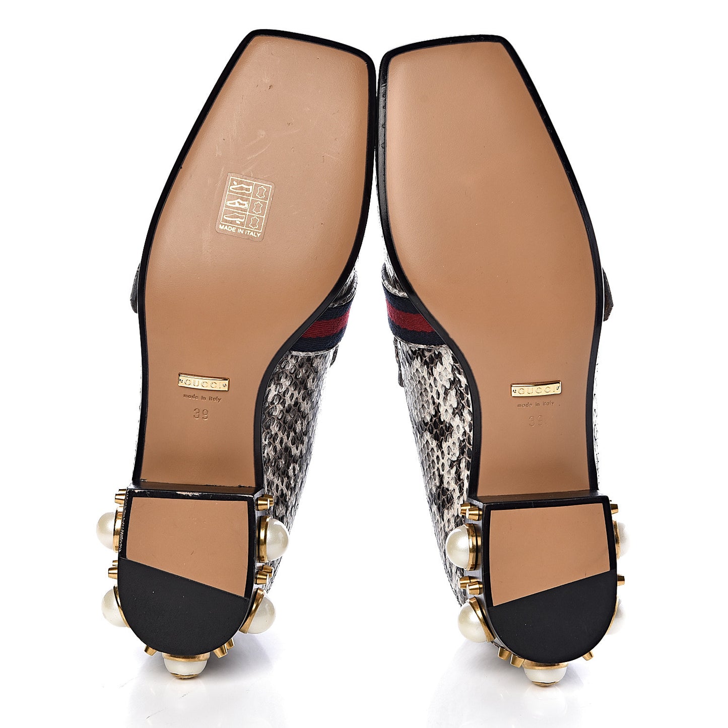 Elaphe Web Pearl Embellished Peyton Loafers 39 Roccia