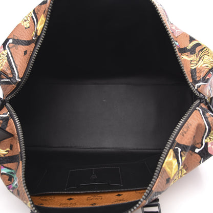 MCM Visetos Calfskin Motif Rombi Lion Printed Traveler Weekender Bag Cognac 4 of 13