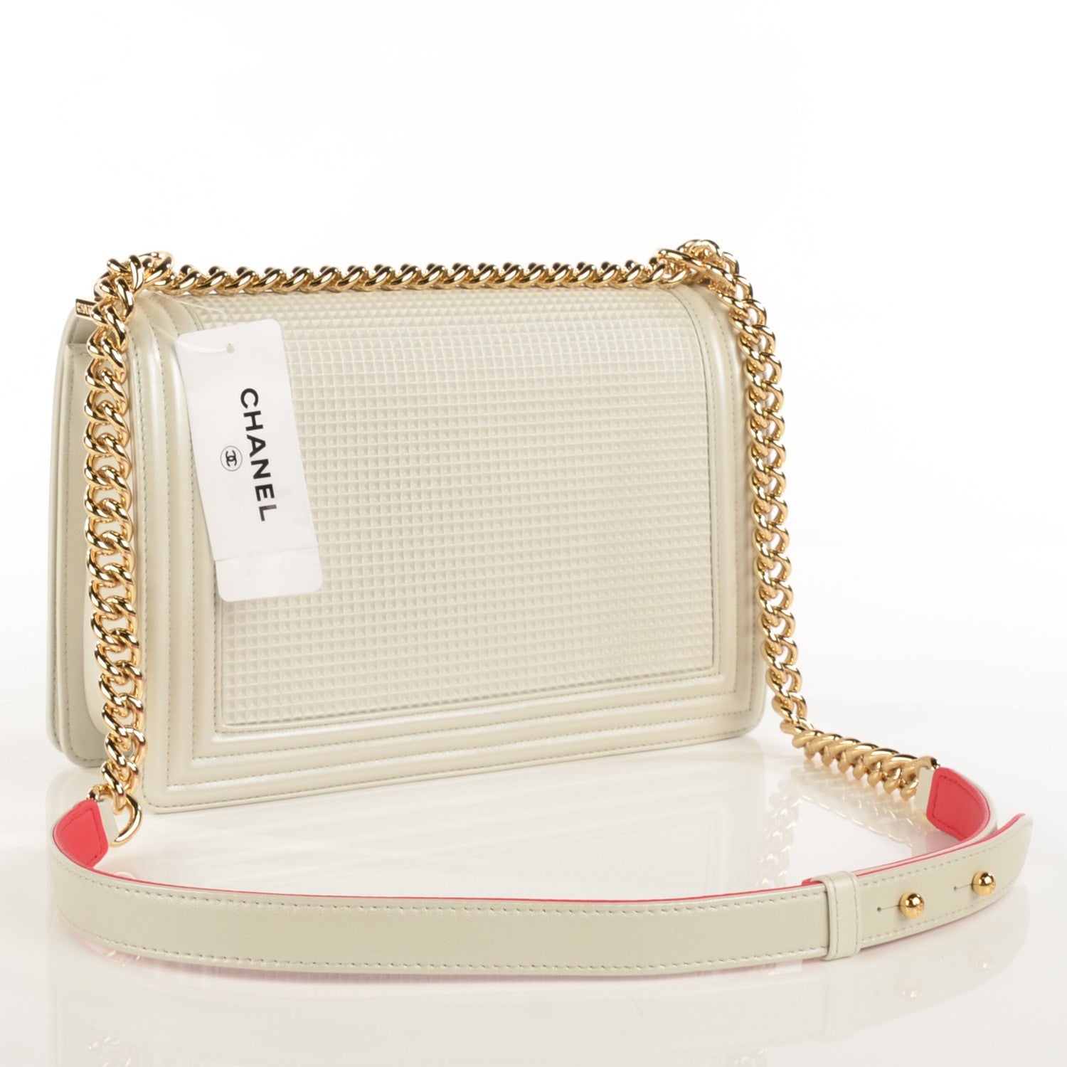 Chanel Lambskin Embossed New Medium Boy Cube Flap White 3 of 9