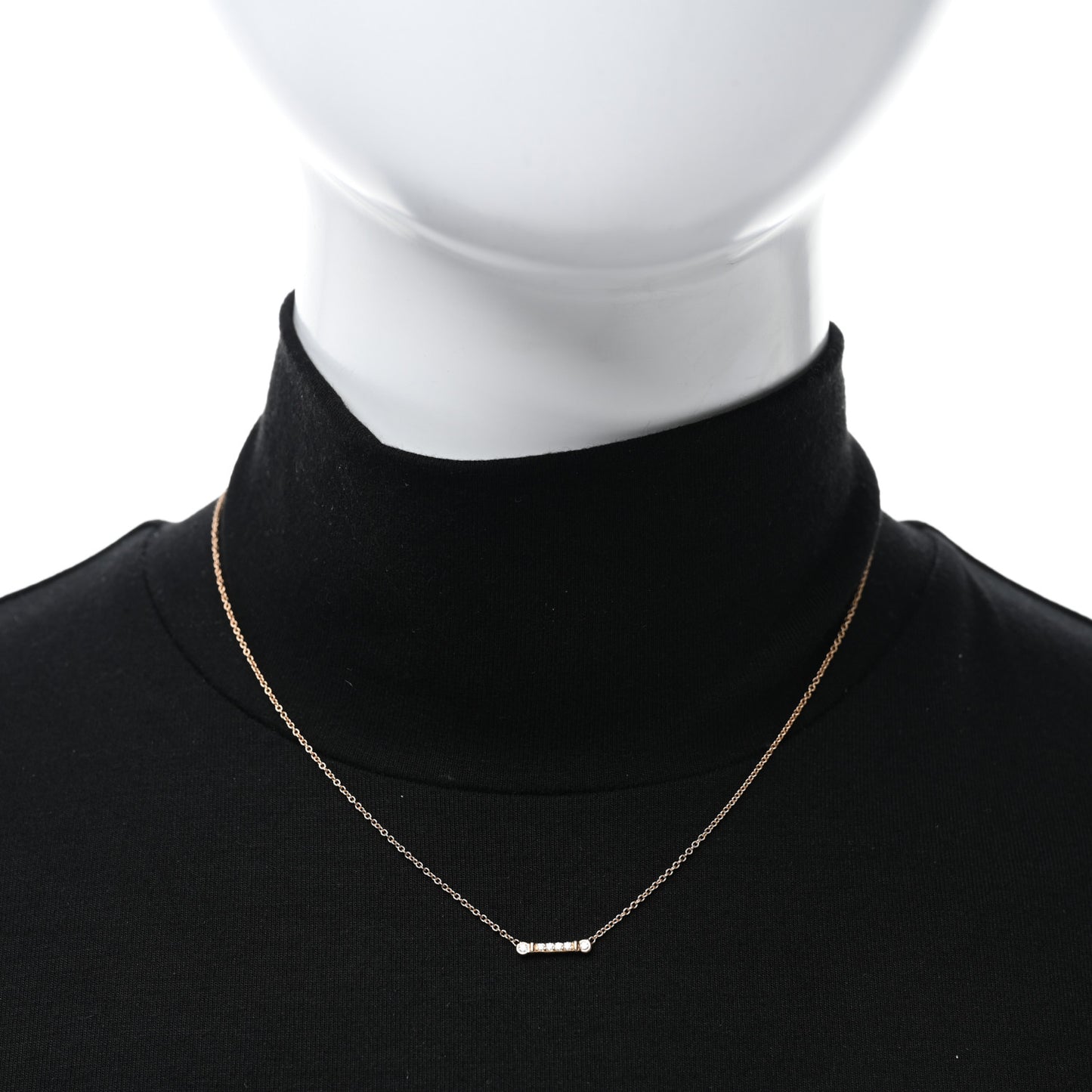 18K Rose Gold Diamond Fleur De Lis Key Bar Pendant Necklace