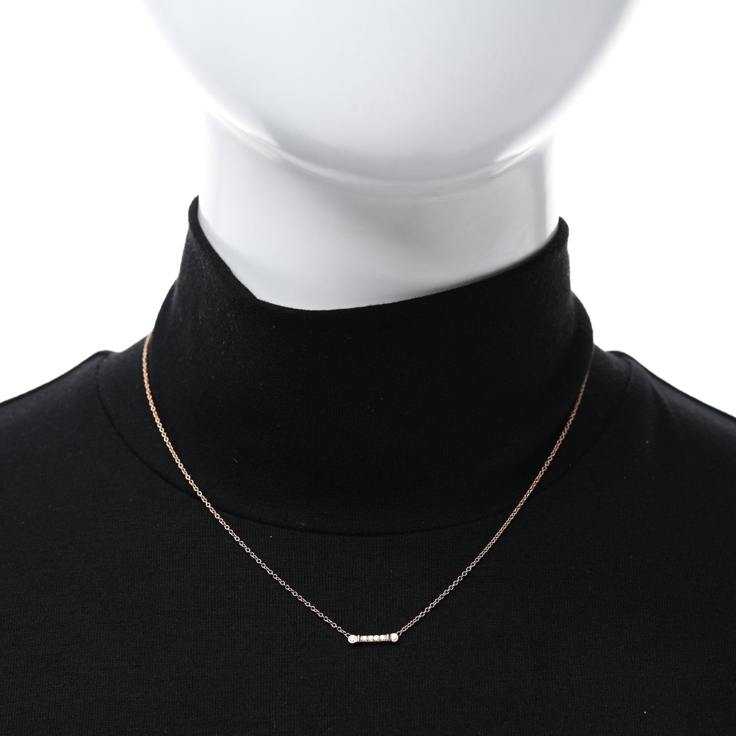 Tiffany 18K Rose Gold Diamond Fleur De Lis Key Bar Pendant Necklace 3 of 4