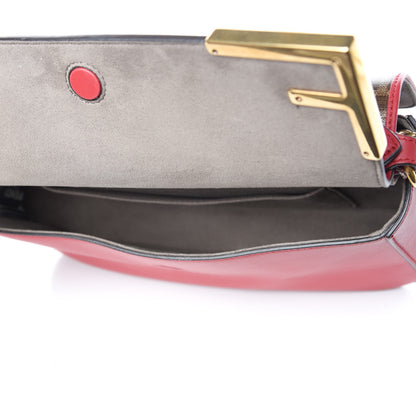 Fendi Vitello Grace Glazed Fabric FF 1974 Double F Shoulder Bag Fragola Mogano Panna 5 of 10