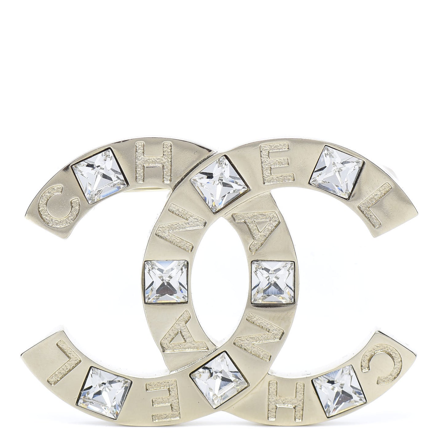 Baguette Crystal Logo CC Brooch Gold