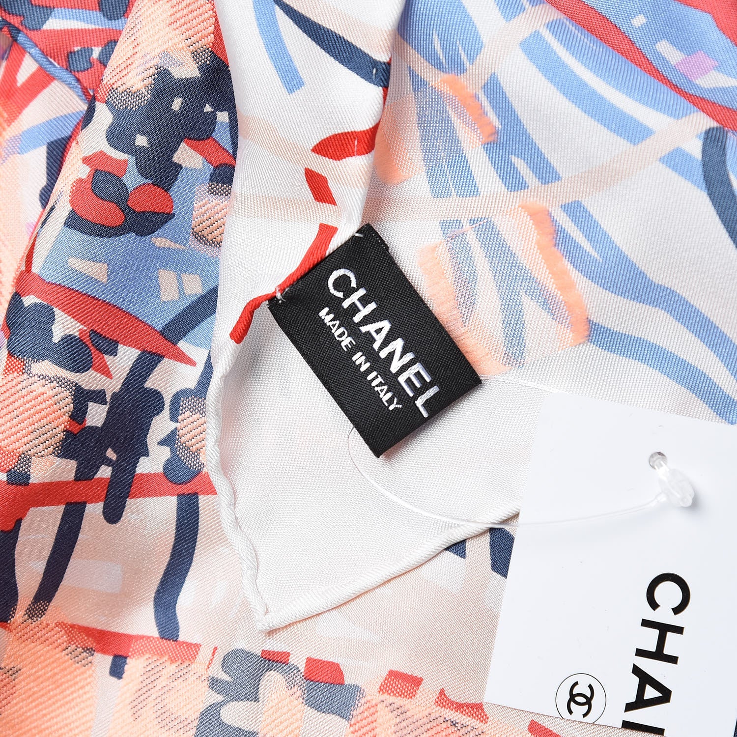 Chanel Silk Printed Square Scarf Ecru Light Orange 3 of 4