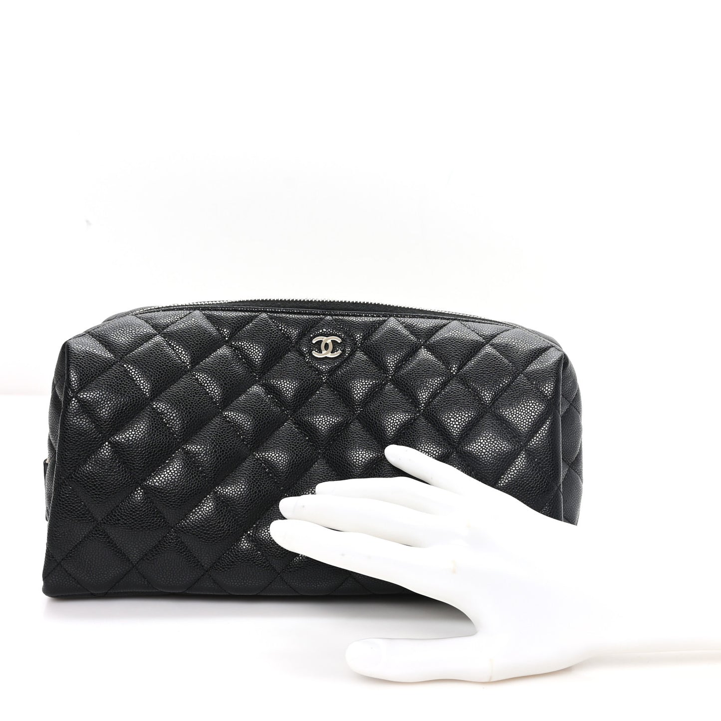 Caviar Quilted Toiletry Case With Chain Black