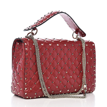Valentino Garavani Lambskin Large Rockstud Spike Shoulder Bag Red 3 of 12
