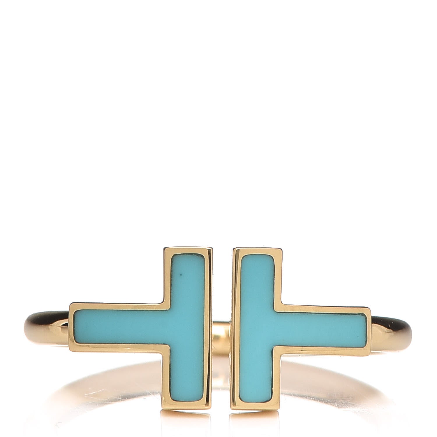 Tiffany 18K Yellow Gold Turquoise T Square Ring 53 6.25 1 of 6
