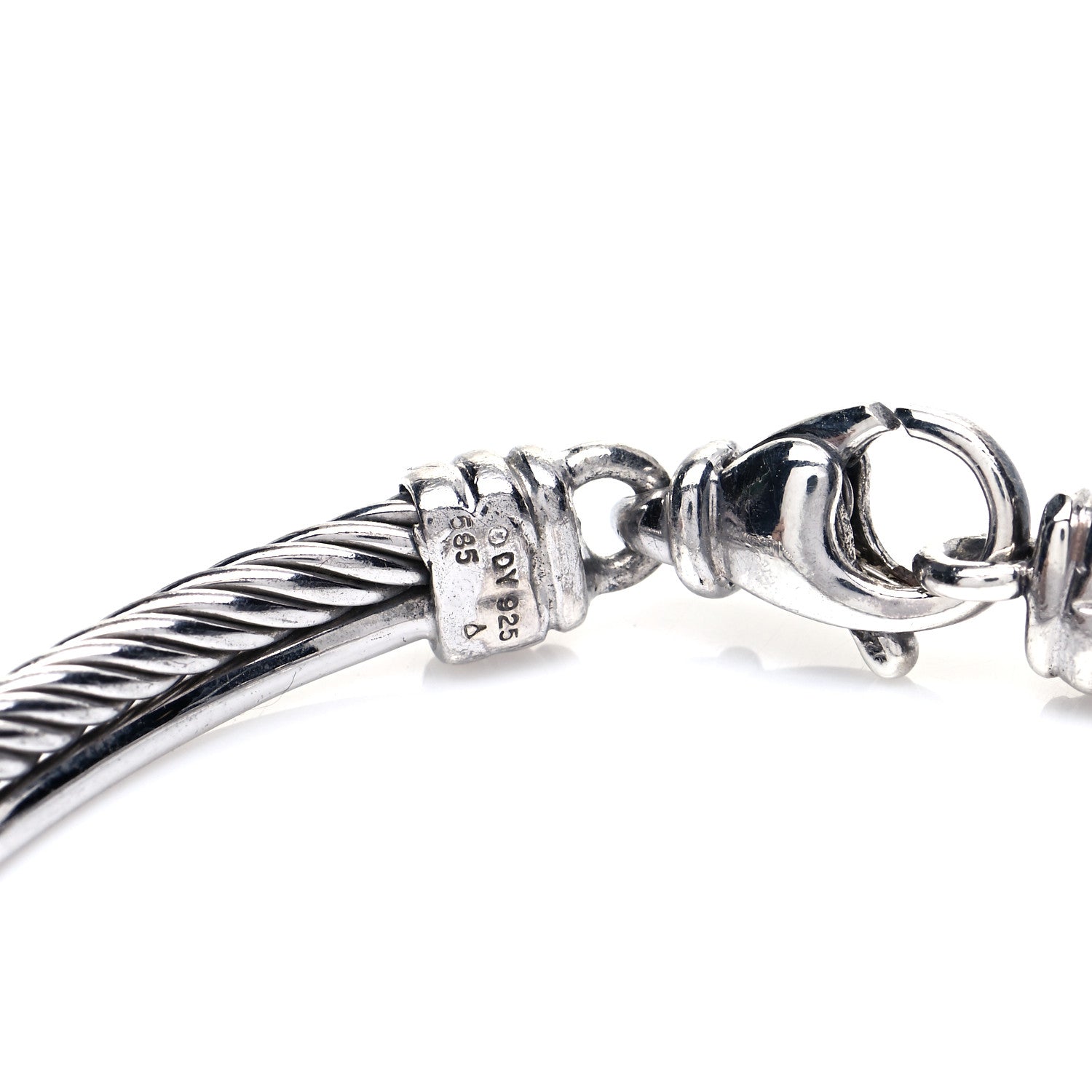 David Yurman Sterling Silver 14K White Gold Diamond 3mm Crossover Bracelet 5 of 6