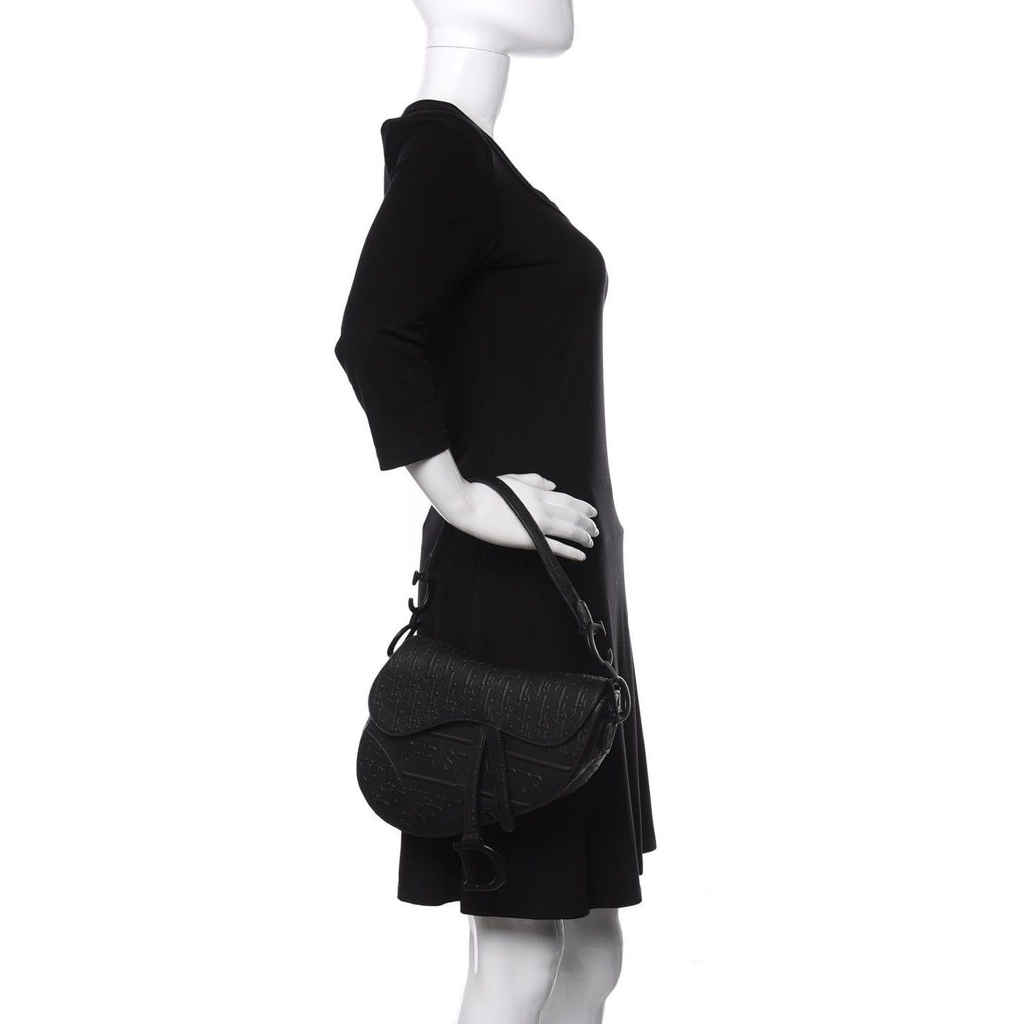 Calfskin Embossed Oblique Saddle Bag Black