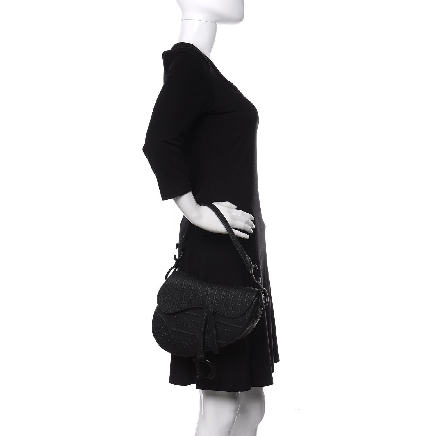 Christian Dior Calfskin Embossed Oblique Saddle Bag Black 2 of 9