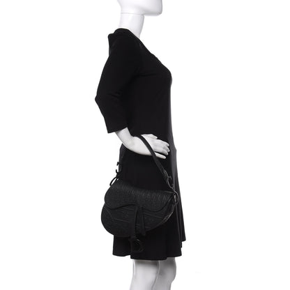 Christian Dior Calfskin Embossed Oblique Saddle Bag Black 2 of 9
