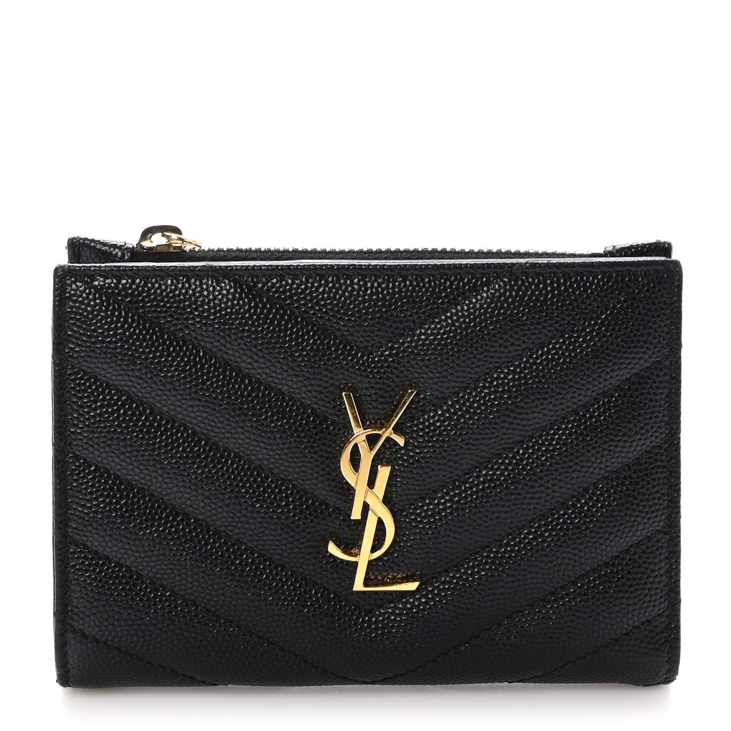 Grain De Poudre Matelasse Chevron Monogram Zipped Two-Part Wallet Black