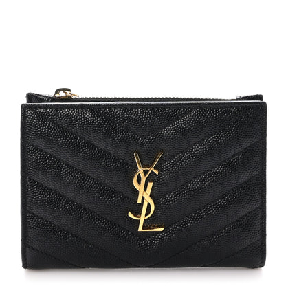 Saint Laurent Grain De Poudre Matelasse Chevron Monogram Zipped Two-Part Wallet Black 1 of 9
